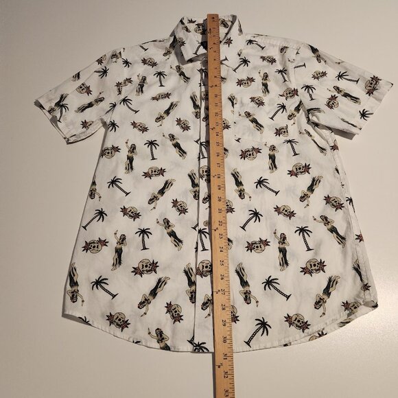VSTR Button-Up Shirt Skull Hula Dancers Palm Trees Pattern Unique Mens Medium - Picture 14 of 14